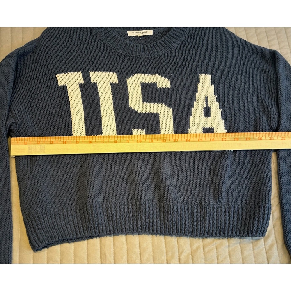 Grayson Threads Blue USA‎ Graphic Knit Cropped Sweater Women's Size L - Picture 5 of 8